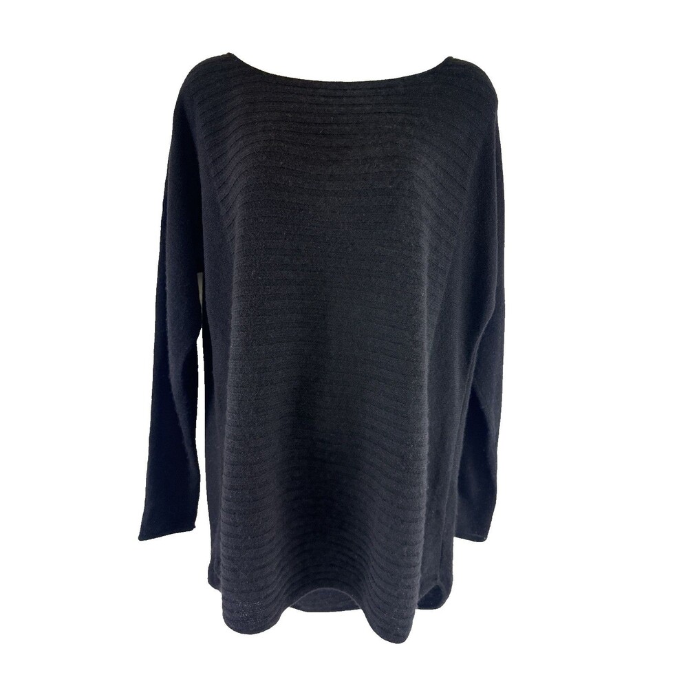 Charter Club Cashmere Luxury Sweater Boatneck Black Cable Knit Pullover Women M